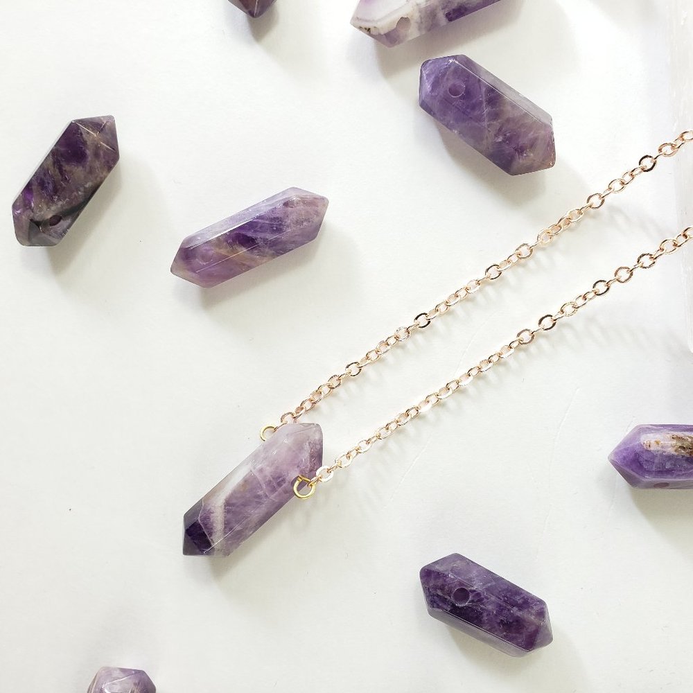 Amethyst Double Terminated Point Necklace 20"